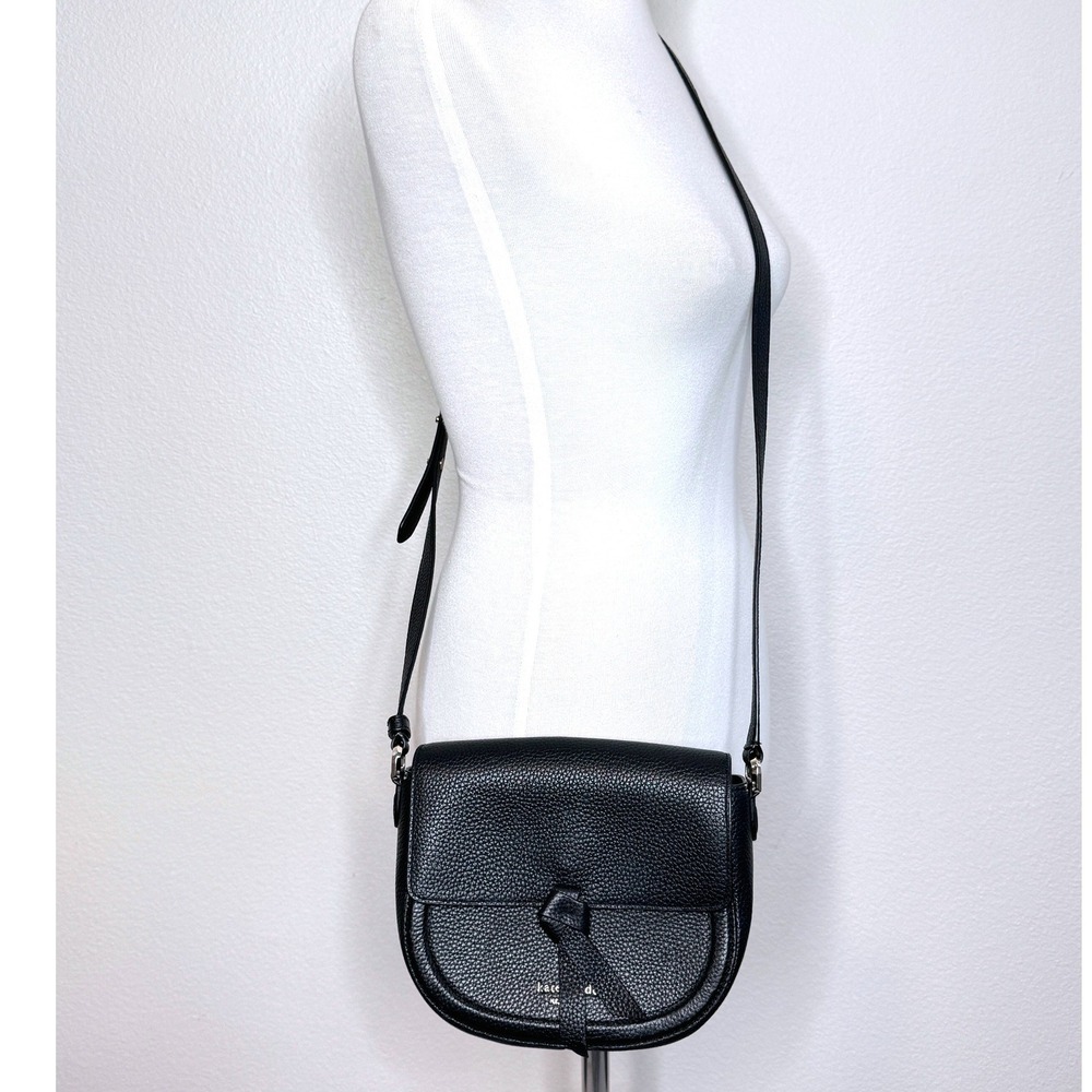 KATE SPADE New York Knott Medium Saddle Crossbody Bag Black Pebble Leather